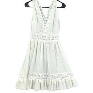 Belongsci Women’s Embroidered Deep V-Neck Sleeveless Midi Dress White Size S